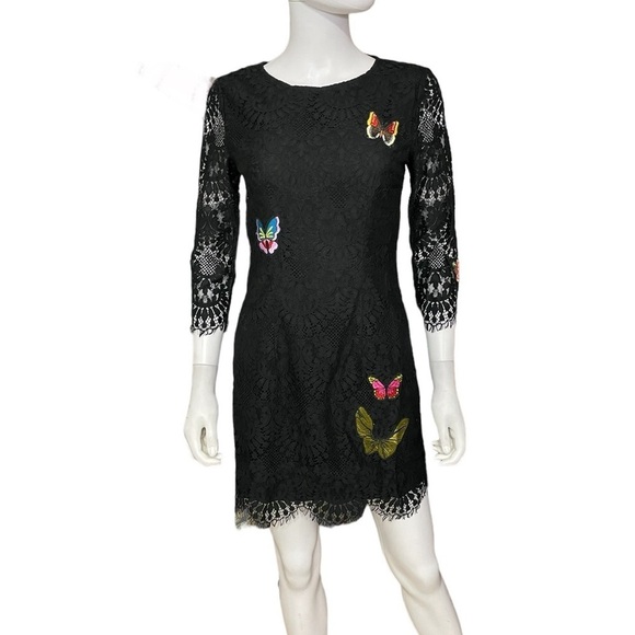 AMT Black Butterfly Embroidered Dress - Picture 1 of 5